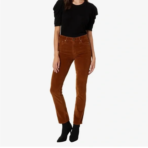 NWOT AG Mari High Rise Slim Straight corduroy 1 year sulfur caramel color - Picture 1 of 7